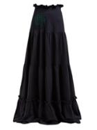 Matchesfashion.com Adriana Degreas - Marine Embroidered Linen Blend Skirt - Womens - Navy