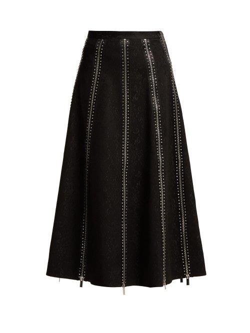 Matchesfashion.com Christopher Kane - Zip Panelled Crystal And Lace Midi Skirt - Womens - Black