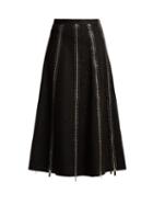 Matchesfashion.com Christopher Kane - Zip Panelled Crystal And Lace Midi Skirt - Womens - Black