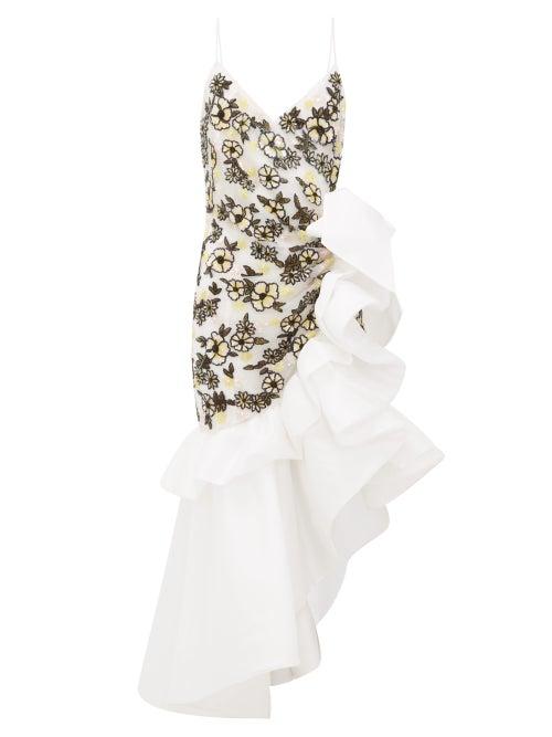 Matchesfashion.com Rodarte - Ruffled Floral Beaded Silk Blend Tulle Dress - Womens - White Multi