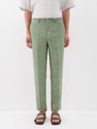 120 Lino 120% Lino - Pleated Linen Trousers - Mens - Green