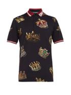 Matchesfashion.com Dolce & Gabbana - Crown Print Cotton Polo Shirt - Mens - Black Multi
