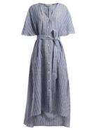 Matchesfashion.com Palmer//harding - Striped Tie Waist Linen Dress - Womens - Navy Stripe