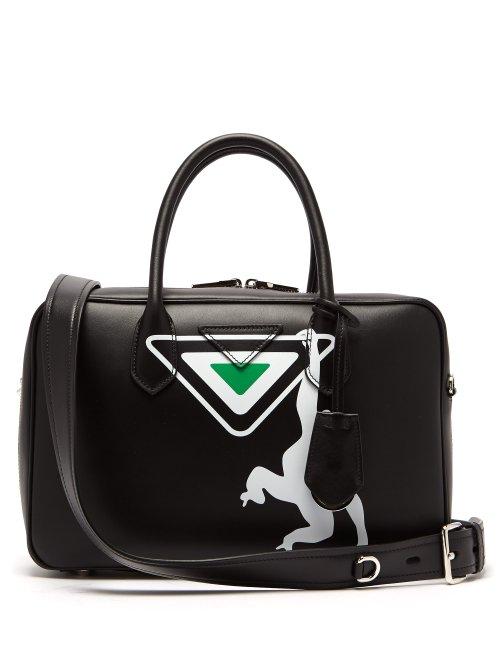 Matchesfashion.com Prada - Monkey Print Leather Bowling Bag - Womens - Black Multi