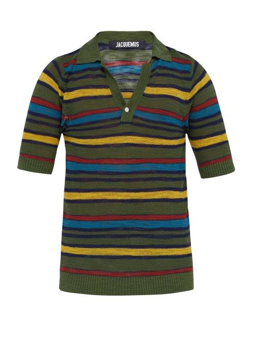 Matchesfashion.com Jacquemus - Striped Knitted Cotton Blend Polo Shirt - Mens - Multi