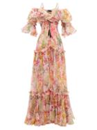 Matchesfashion.com Dundas - Ruffled Pleated Floral-print Silk-organza Dress - Womens - Multi