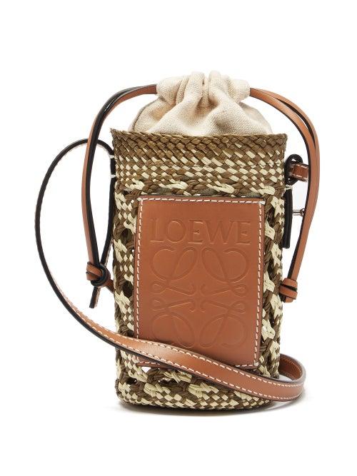 Ladies Bags Loewe Paula's Ibiza - Cylinder Pocket Iraca Palm Cross-body Bag - Womens - Tan Multi