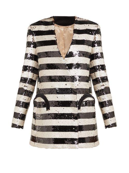 Matchesfashion.com Blaz Milano - Kelpie Striped Sequinned Double Breasted Blazer - Womens - Black White
