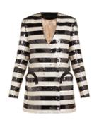 Matchesfashion.com Blaz Milano - Kelpie Striped Sequinned Double Breasted Blazer - Womens - Black White