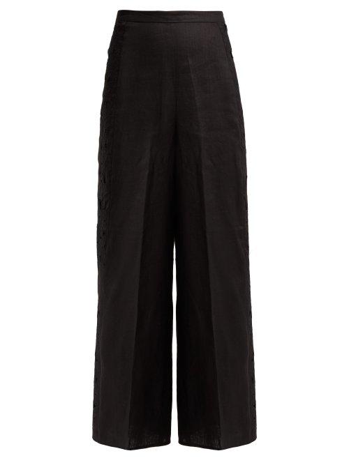 Matchesfashion.com Zimmermann - Juno Cut Out Embroidered Linen Trousers - Womens - Black