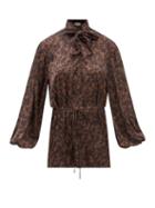 Balenciaga - Leopard-print Satin Pussy-bow Blouse - Womens - Beige