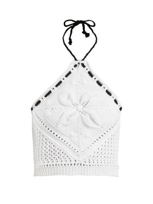 Matchesfashion.com Redvalentino - Halterneck Crochet Knit Cotton Cropped Top - Womens - White