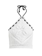 Matchesfashion.com Redvalentino - Halterneck Crochet Knit Cotton Cropped Top - Womens - White