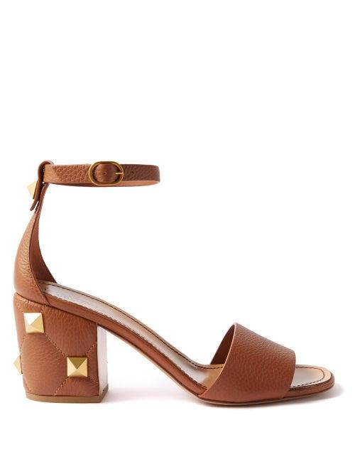 Valentino Garavani - Roman Stud Ankle-strap Leather Sandals - Womens - Brown