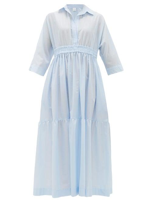 Matchesfashion.com Max Mara Beachwear - Shirred Cotton Shirt Dress - Womens - Light Blue