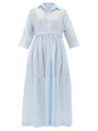 Matchesfashion.com Max Mara Beachwear - Shirred Cotton Shirt Dress - Womens - Light Blue
