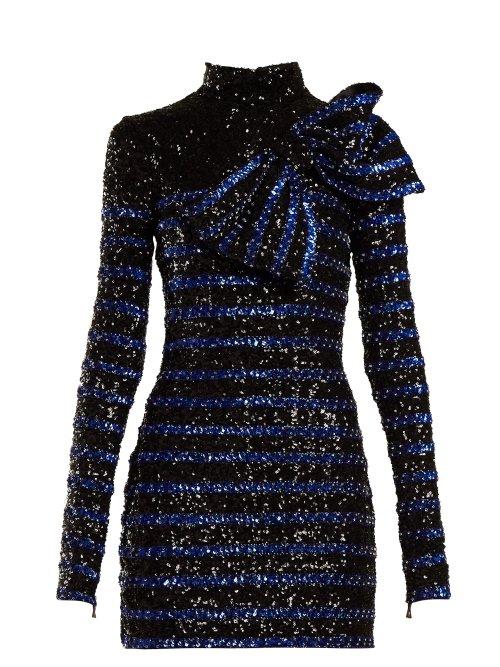 Matchesfashion.com Balmain - Sequined Striped Mini Dress - Womens - Black Blue