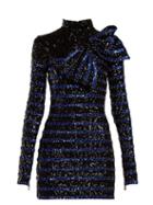 Matchesfashion.com Balmain - Sequined Striped Mini Dress - Womens - Black Blue
