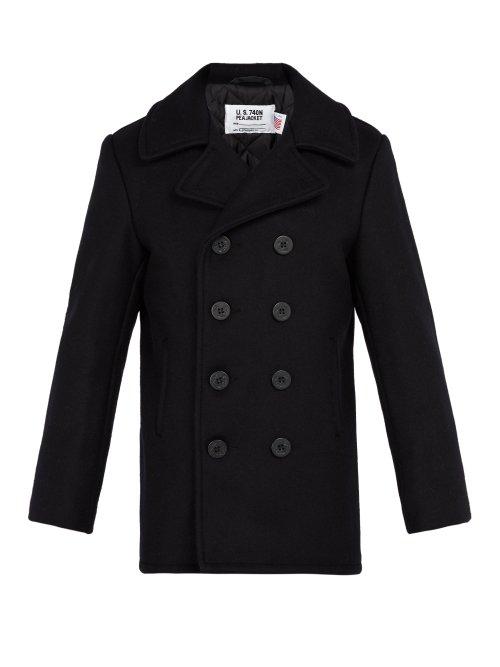 Matchesfashion.com Schott - Double Breasted Wool Peacoat - Mens - Navy