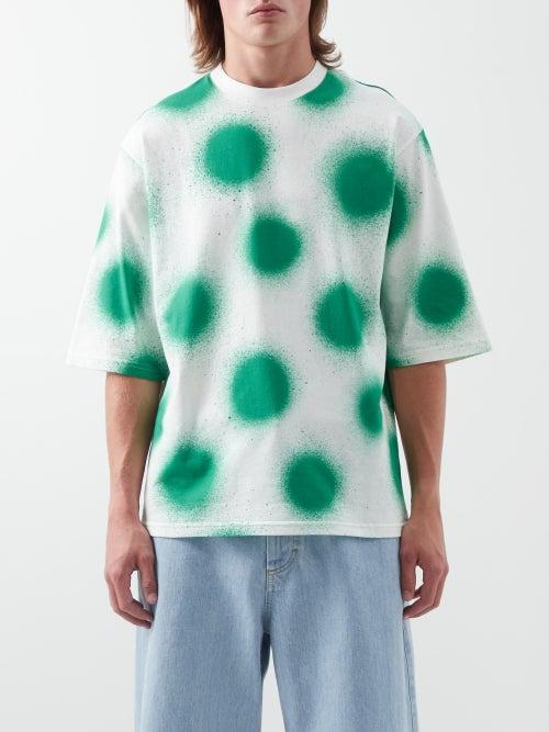 1 Moncler Jw Anderson - Spray-paint Polka-dot Cotton-jersey T-shirt - Mens - White Green