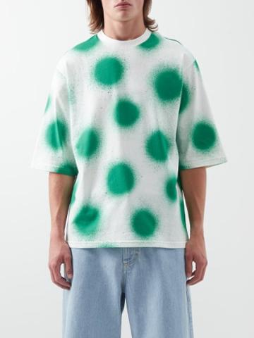 1 Moncler Jw Anderson - Spray-paint Polka-dot Cotton-jersey T-shirt - Mens - White Green