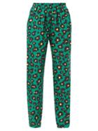 Matchesfashion.com La Doublej - Flower Leopard-print Silk-twill Trousers - Womens - Green Print
