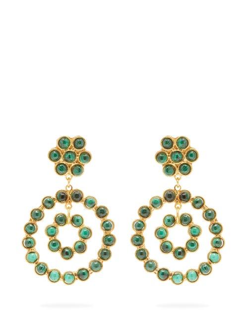 Matchesfashion.com Sylvia Toledano - Malachite Embellished Hoop Drop Earrings - Womens - Green