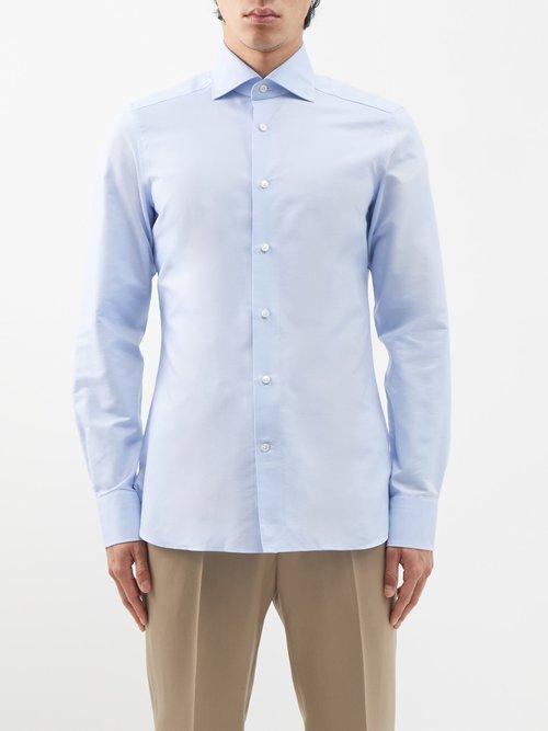 Zegna - Trofeo Cotton-poplin Shirt - Mens - Light Blue