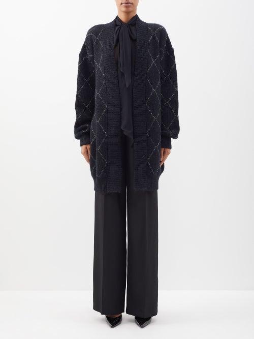 Saint Laurent - Metallic-knit Mohair-blend Cardigan - Womens - Black