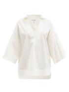 Matchesfashion.com Frame - Channing V-neck Cotton-poplin Blouse - Womens - White