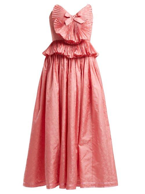 Matchesfashion.com Gucci - Pleated Trim Silk Blend Jacquard Gown - Womens - Pink
