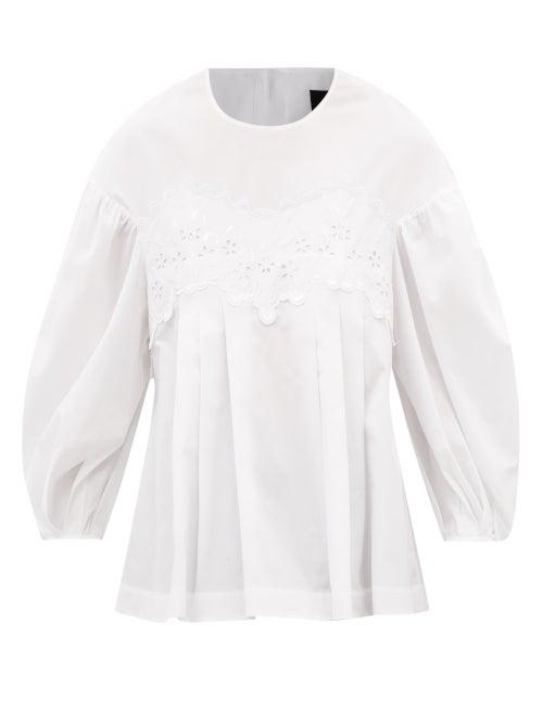 Simone Rocha - Broderie-anglaise Balloon-sleeve Cotton Blouse - Womens - White