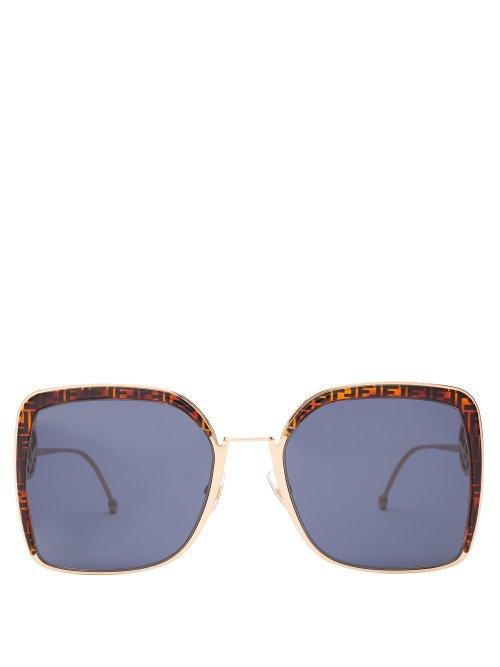 Matchesfashion.com Fendi - F Is Fendi Ff Logo Square Frame Sunglasses - Womens - Tortoiseshell