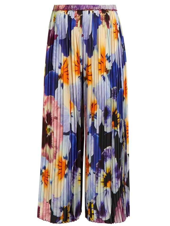 Christopher Kane Pansy-print Pleated Silk Cropped Trousers