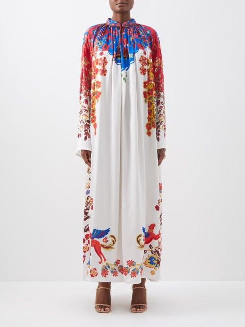 Etro - Printed Silk-faille Maxi Kaftan Dress - Womens - White