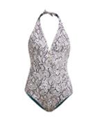 Matchesfashion.com Heidi Klein - Mombasa Snake Print Halterneck Swimsuit - Womens - White Multi