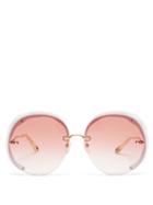 Matchesfashion.com Chlo - Elaia Oversized Round Metal Sunglasses - Womens - Light Pink