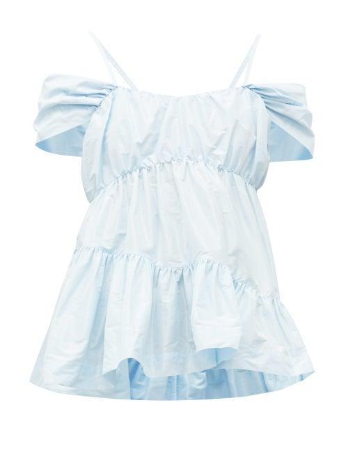 Matchesfashion.com Simone Rocha - Off The Shoulder Tiered Taffeta Top - Womens - Blue