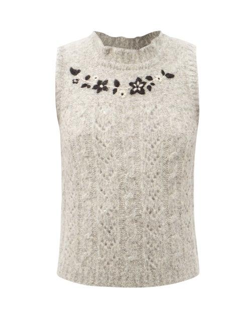 Matchesfashion.com Batsheva - Floral-embroidered Alpaca Sweater Vest - Womens - Grey