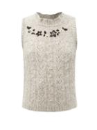 Matchesfashion.com Batsheva - Floral-embroidered Alpaca Sweater Vest - Womens - Grey