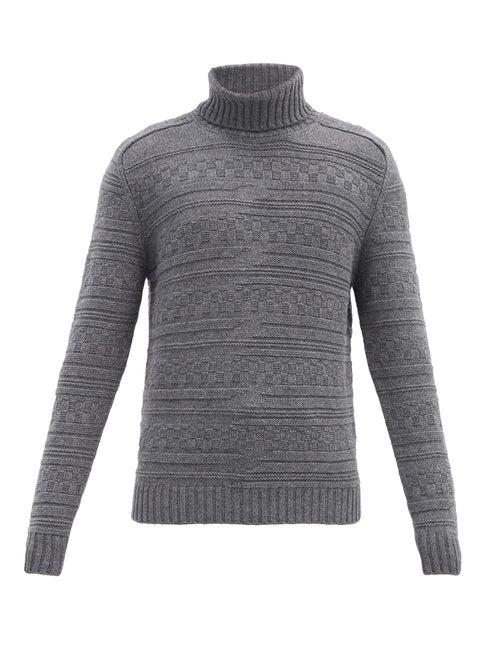 Matchesfashion.com Iris Von Arnim - Cairo Striped Basketweave-stitch Cashmere Sweater - Mens - Grey