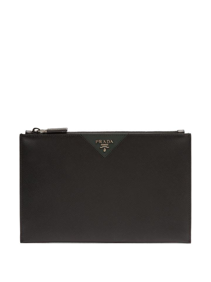 Prada Logo-patch Saffiano-leather Pouch