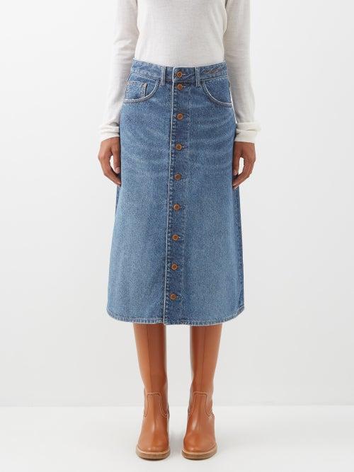 Chlo - Recycled Cotton-blend Denim Midi Skirt - Womens - Denim