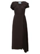 Matchesfashion.com Prada - Bow Sleeve Pleated Twill Midi Dress - Womens - Black