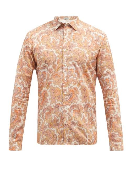 Mens Rtw Etro - Paisley-print Cotton-poplin Shirt - Mens - Orange Multi