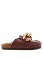 Ladies Shoes Jw Anderson - Chain Backless Leather Loafers - Womens - Burgundy