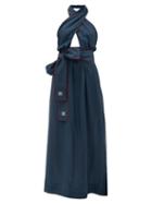 Matchesfashion.com Fendi - Crossover Halterneck Silk Maxi Dress - Womens - Navy