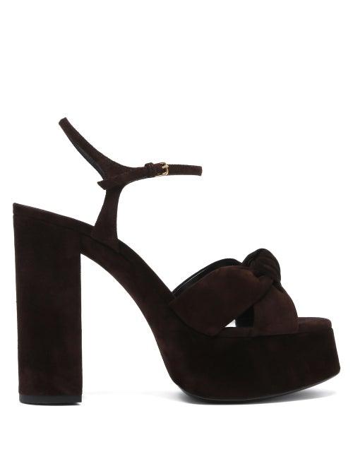Matchesfashion.com Saint Laurent - Bianca Knotted Suede Platform Sandals - Womens - Dark Brown