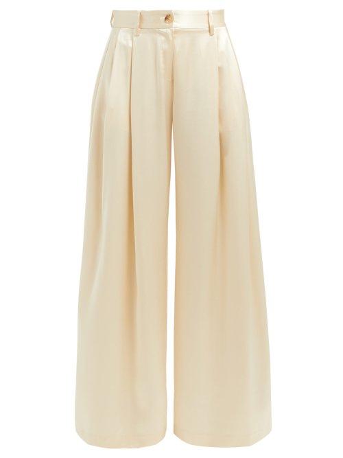 Matchesfashion.com Nili Lotan - Brixton Silk Wide Leg Trousers - Womens - Ivory
