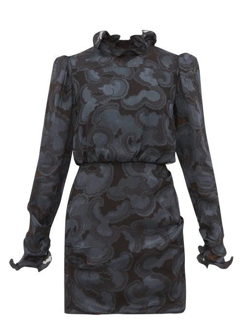 Matchesfashion.com Saloni - Rina Silk Blend Jacquard Mini Dress - Womens - Black